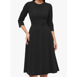 Women's Floral Vintage Dress Elegant Midi Evening Dress 3/4 Sleeves (Small, Black)