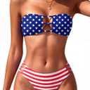 Tainehs Women's Two Piece Strapless Bikini Sets Bandeau Cutout Swimsuit High Cut Bathing Suits (L)