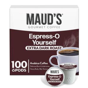 Maud's Espresso Coffee Pods, 100 ct, Dark Roast Coffee in Recyclable Single Serve Pods  100% Arabica Coffee, Compatible with Keurig K Cups Maker