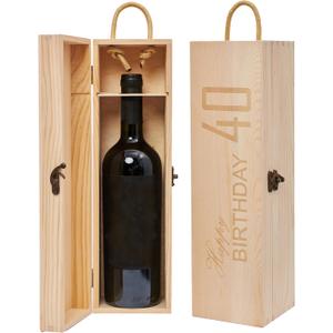 MEANT2TOBE Wooden 40th Birthday Wine Box - Timeless Elegance, Elite Durable Wood Craftsmanship, Chic Presentation for Wine Bottles, Versatile Gift for Special Occasions - 4.3" x 13.7" x 4.3", Brown