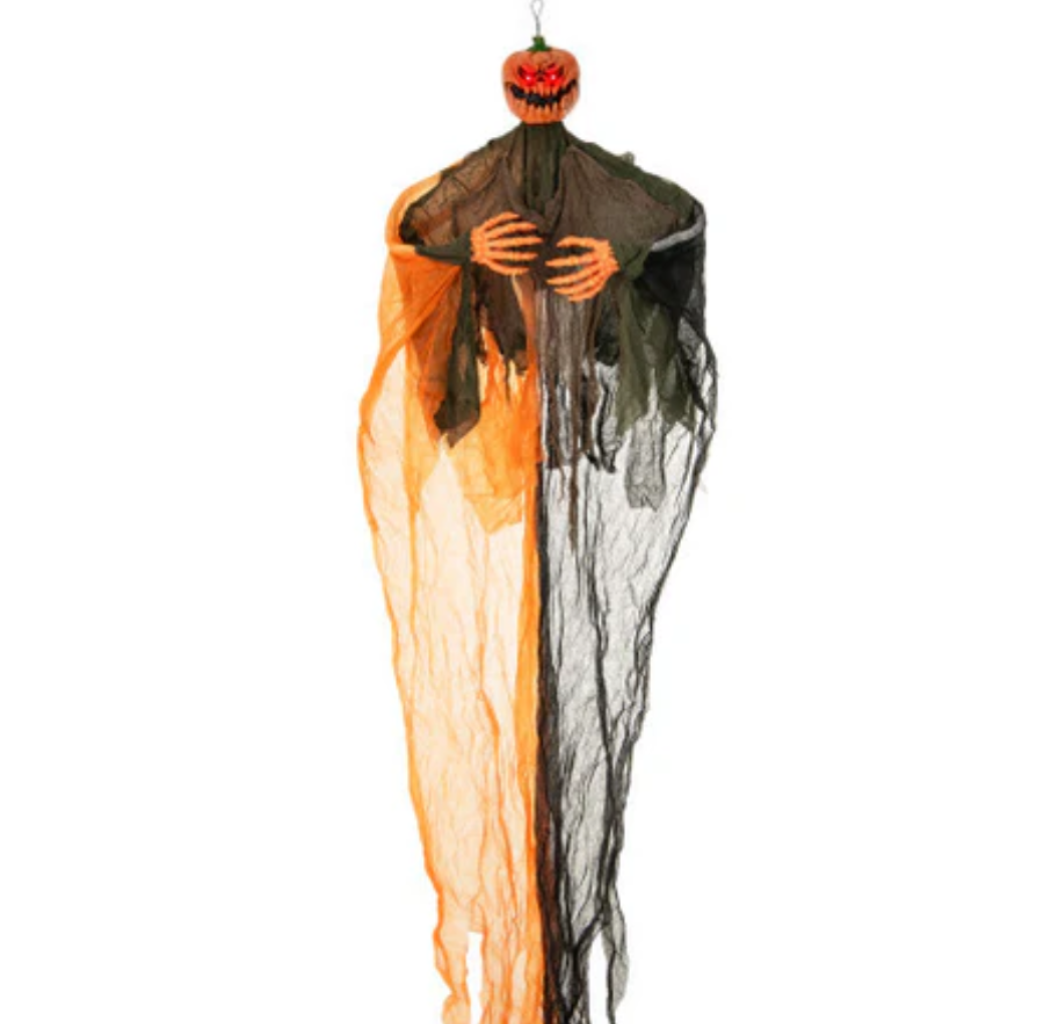 6 Feet Hanging Pumpkin Ghost with Red Glowing Eyes and Bendable Arms