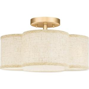 Gold Semi Flush Mount Ceiling Lights, 4-Light 14" Gold Light Fixtures Ceiling Mount with Fabric Shade in Quatrefoil Shape, Drum lighting fixture for Nursery Bedroom Kitchen, AD-22007-4SF-GD-B