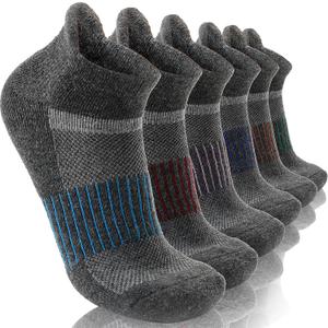 6 Pairs Merino Wool Ankle Running Hiking Socks Compression Support Breathable Thick Cushion No Show Socks for Women Men (Large, Grey)