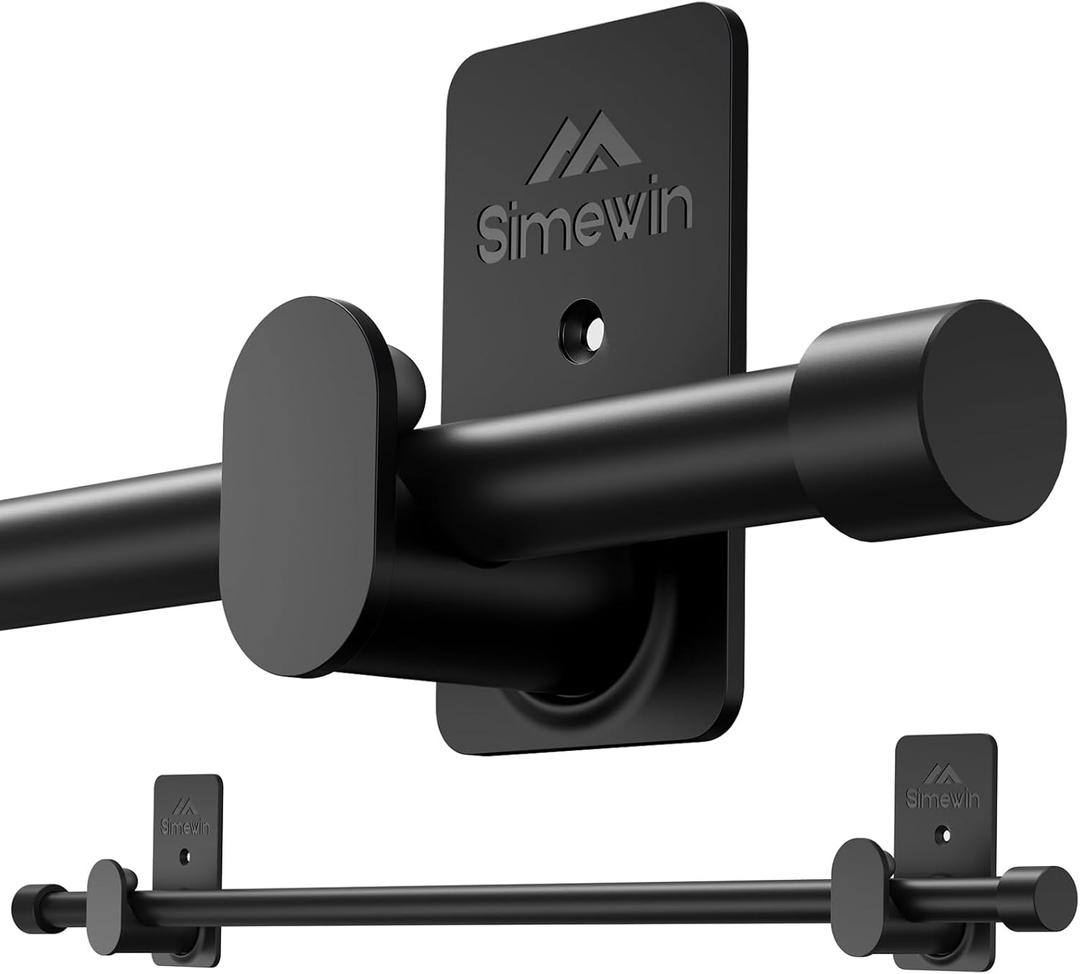 SIMEWIN Curtain Rods No Drilling for Windows 30 to 60 Inches, 5/8 Inch Diameter No Drill Small Curtain Rod Set with 3M Adhesive Brackets, Black