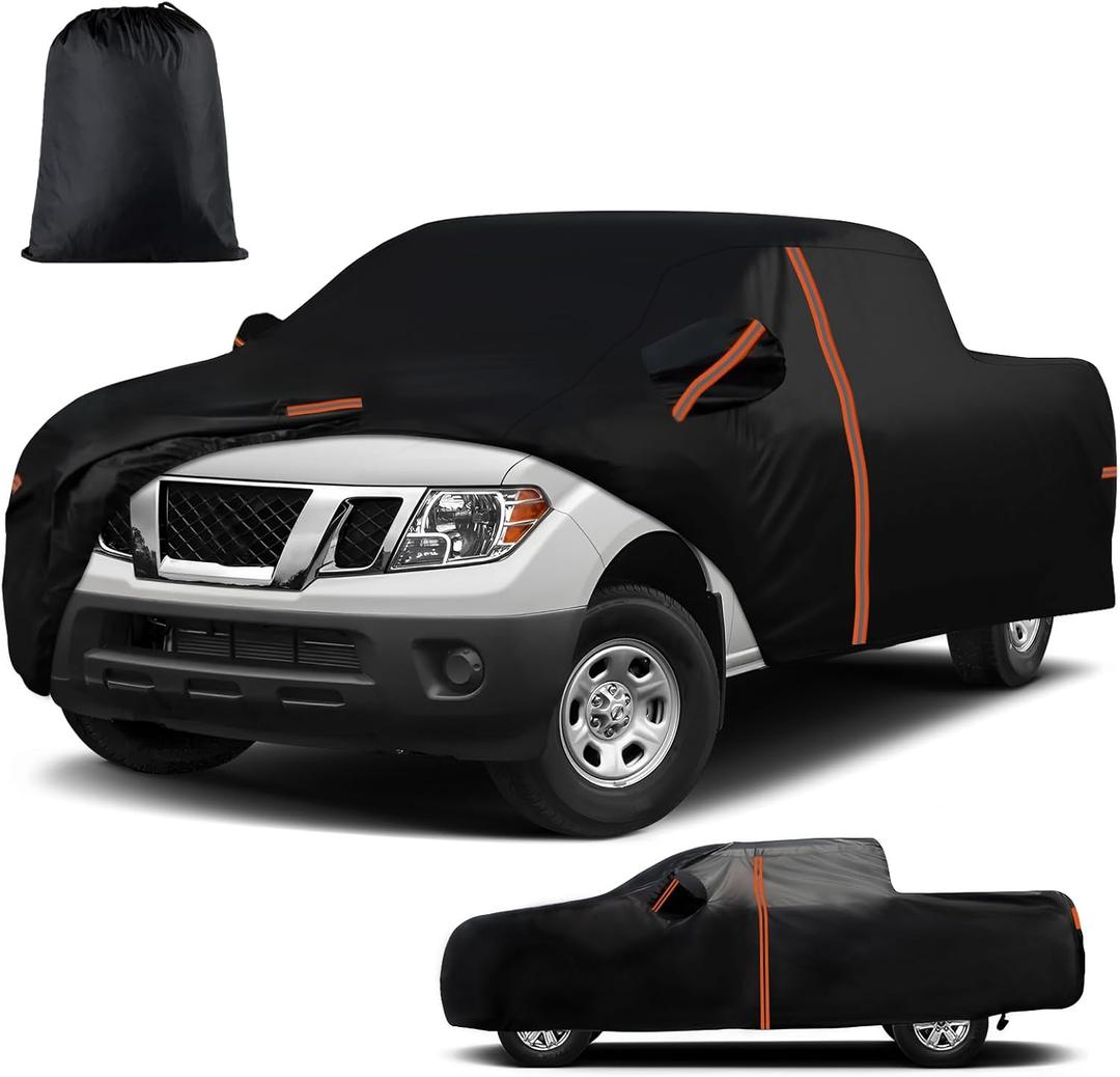 Truck Cover for Nissan Frontier Crew Cab 5' (2004-2025) & King Cab 6'1" (2004-2021) Short Bed Car Cover Waterproof All Weather, Full Exterior Cover Rain Wind and UV Protection with Door Zipper (L)