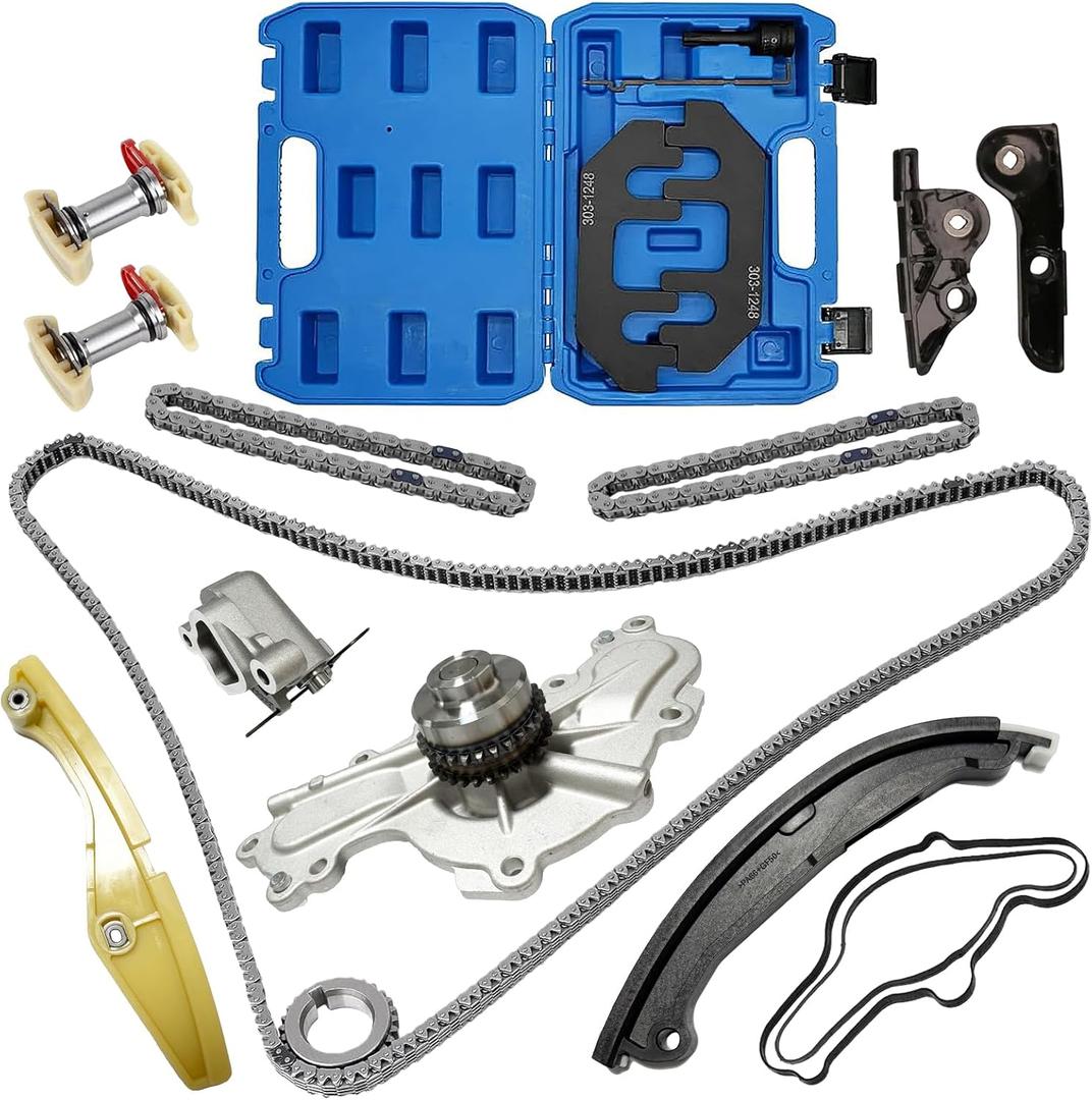 Timing Chain Kit with Water Pump & 303-1248 Camshaft Holding Tool with Timing Alignment Holder Tool Fit for Ford Explorer/Edge/Taurus/Flex 2011-2019, 3.5L 3.7L V6,Timing Chain Set for BL3Z6268A