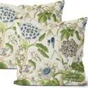 Chinoiserie Pillow Covers 20x20 Inch Set of 2 Vintage Blue Green Floral Bird Throw Pillows Chinoiserie Flower Pillowcases Outdoor Decor Linen Cushion Covers for Couch Sofa
