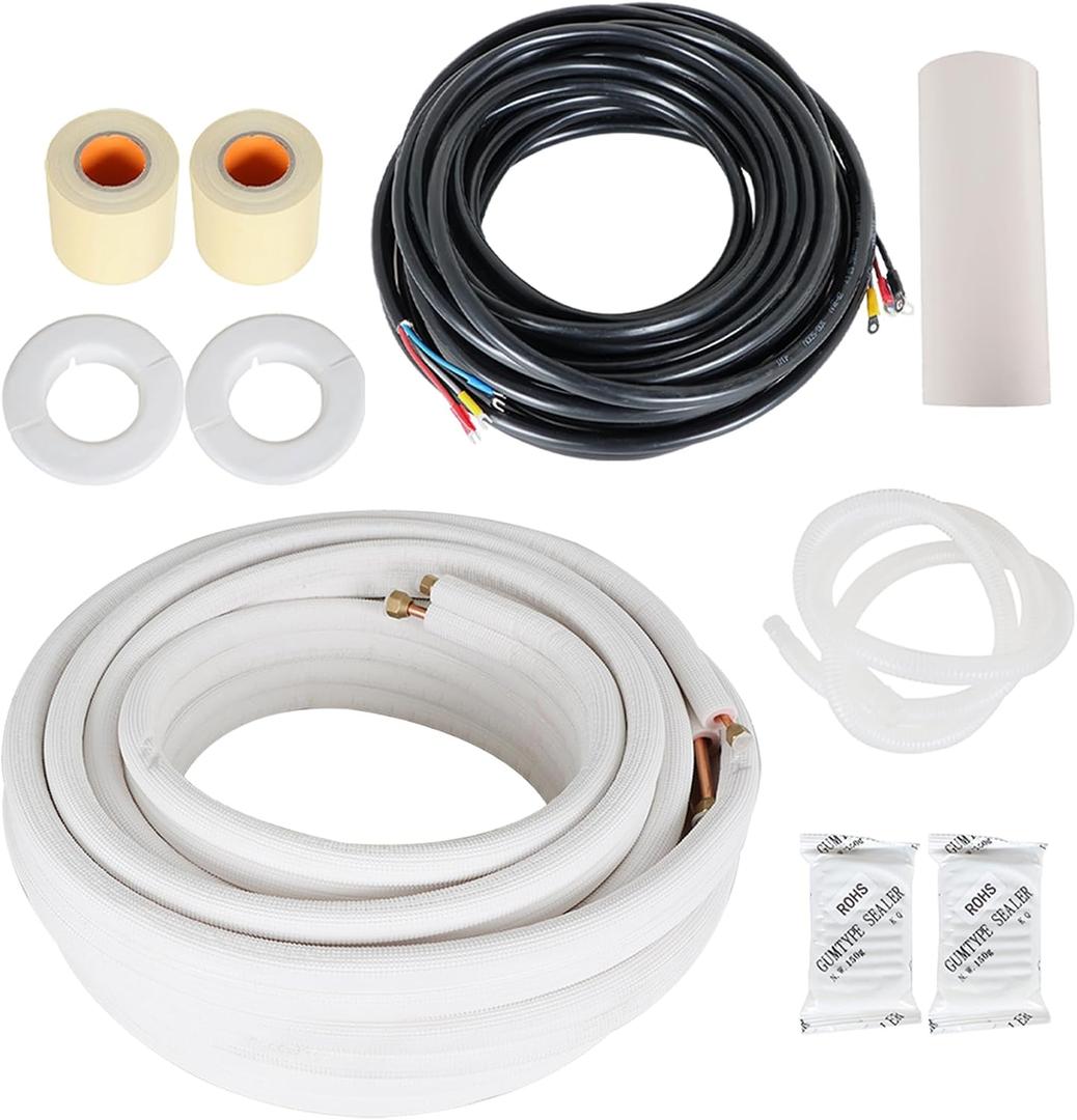 kimllier 50FT 1/4" and 3/8" Air Conditioning Copper Tubing Hose Extension Insulated Copper Hoses Fit for Mini Split Air Conditioner