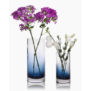 CONVIVA Blue Glass Vases for Flowers Set of 2, Modern Blown Glass Cylinder Centerpieces,Heavy Thick Ombre Home Decor for Coastal Dining Table, Tall and Small 10" & 7"