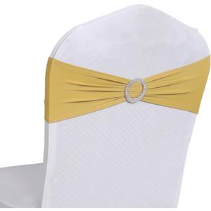 VDS - Gold | Spandex Chair Sashes Bows | 100 PCS | Stretch Elastic Banquet Universal Folding Chair Band Tie with Silver Buckle Slider for Wedding Party Conference Celebration Event Decoration