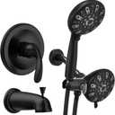 WRISIN Black Shower Faucet Set with Tub Spout (Valve Included), Black Shower Head and Handle Set with Handheld