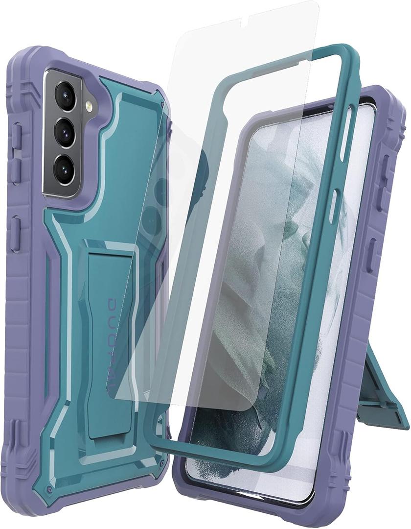 DUOPAL for Samsung Galaxy S21 5G Case [Not Plus or Ultra], Military Grade Protection Shockproof Case with Tempered Glass Screen Protector and Kickstand Compatible with Samsung S21 5G 6.2 Inch (Blue)