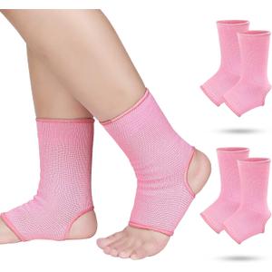 Haysandy 4 Pieces/ 2 Pair Kids Ankle Support Brace Elastic Kids Compression Socks Knitted Ankle Sleeve for Jogging Running Fitness (Pink, 5-10 Years)