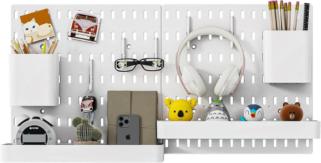 Nafenai Pegboard Combination Wall Organizer Kit,2 Pieces Pegboard and 11 Accessories Modular Hanging,Wall Mount Display Pegboard Panel for Home Office (White)