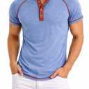 AlRithms Men's Short Sleeve Henley T-Shirt (US, Alpha, Medium, Regular, Regular, Light Blue)