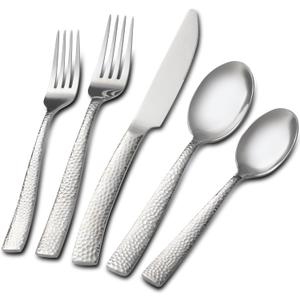 40 Piece Hammered Silverware Set, Stainless Steel Flatware Set for 8, Food Grade Cutlery Set for Home, Party, Wedding, Mirror Polished Dishwasher Safe
