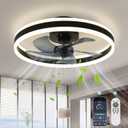 Fandelier Ceiling Fans with Lights and Remote,19.7in Low Profile Dimmable Ceiling Fan,Brushed Black Flush Mount Ceiling Fan for Bedroom.