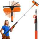 26FT Telescoping Window Squeegee Kit | 2-in-1 Professional Window Washer & Microfiber Scrubber with Extension Pole | High Reach Cleaning Tool for Outdoor, Indoor Windows & Glass, 20FT