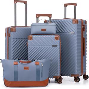 Cosbarn Luggage Sets 5 Piece with TSA Lock Spinner Wheels, Unisex Hard Case ABS Suitcase Set, Hardshell Lightweight Waterproof Travel Hardside Suitcases with Wheels for Women Men, Sky Blue