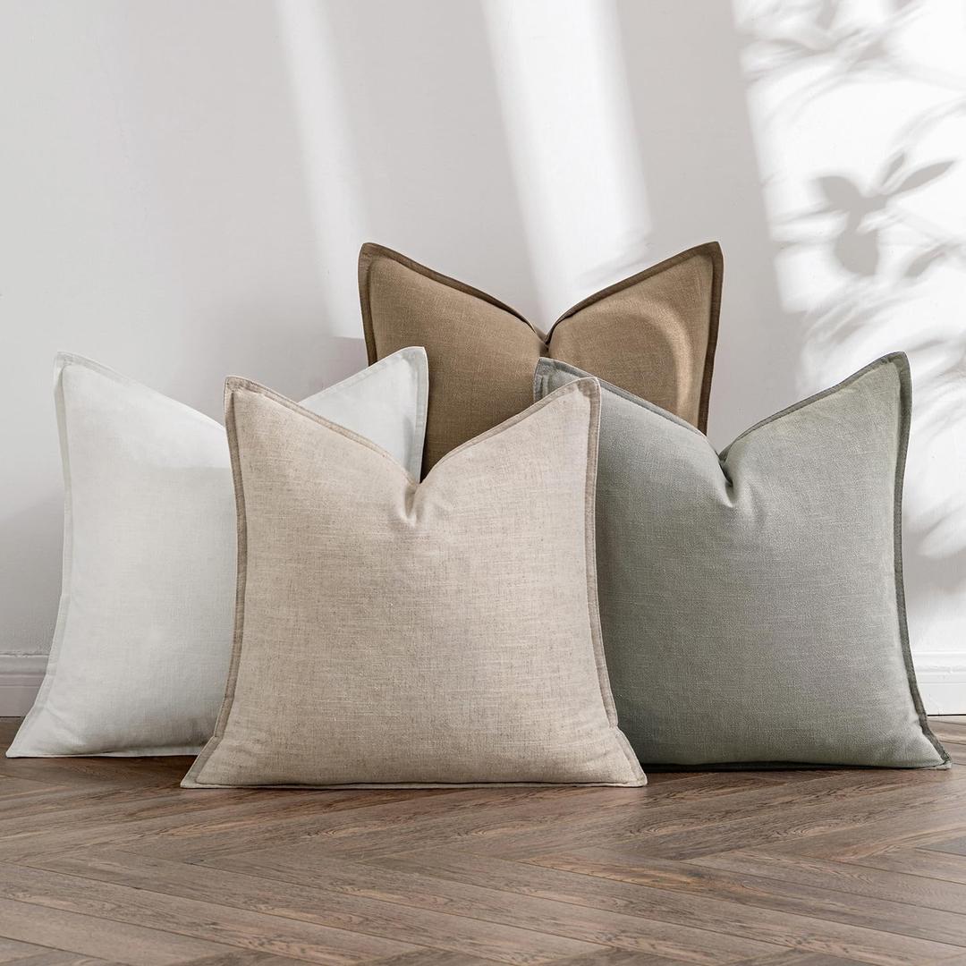 MIULEE Neutral Linen Pillow Covers Pack of 4 Decorative Natural Solid Throw Pillow Covers Soft Accent Boho Farmhouse Couch Pillowcases Modern Home Decors for Living Room Bed Sofa 18x18 Inch (18" x 18" (Pack of 4))