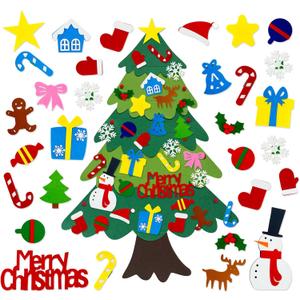 3.2 Ft Felt Christmas Tree with 32 Ornaments, DIY Felt Christmas Tree Set for Montessori, Hanging Ornaments DIY Tree Set Xmas New Year Wall Decorations
