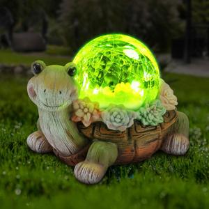 Solar Turtle Garden Statue Lights for Outdoor Decor with Succulent and LED Lighting - Lawn Decoration Resin Tortoise Figurine for Patio Yard Balcony Ornament - Valentine Day Gifts for Mom Grandma