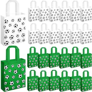 Sweetude 24 Pcs Soccer Gifts Bags Reusable Non-woven Sport Party Favor Bags with Handles 7.9 x 9.8 x 2.7 Inches Ball Themed Snack Goodies Treat Packing for Team Sport Game Birthday Party Supplies