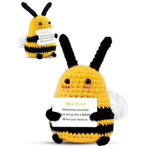 PinCute Bee Gifts Positive Crochet Animals: Valentine's Day Gifts for Women Friends Sister Mom Wife, Cute Funny Bee Dolls with Inspirational Support Cards Emotional Potato Room Decors (BEE Kind)