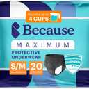 Because Premium Maximum Absorbency Adult Incontinence and Postpartum Bladder Leak Underwear for Women, Heavy Absorbency, Disposable, Black, Small/Medium, 20 Count