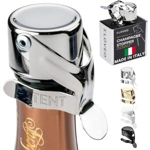 KLOVEO Champagne Stoppers - Patented Seal - Made in Italy - Professional Grade WAF Champagne Bottle Stopper - Prosecco, Cava, and Sparkling Wine Bottle Stopper (Chrome)