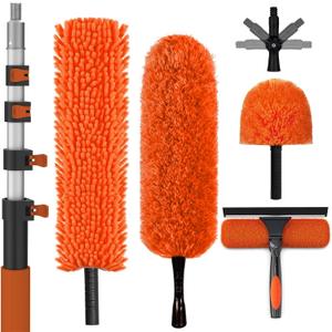 SISUPASSIE 20FT Reach High Ceiling Duster Kit, Window Cleaning kit with 3-12FT Extension Pole, Fan Duster for Ceiling Fan Blades, Microfiber Feather Duster, Rotatable Window Squeegee and Cobweb Duster