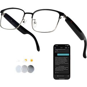 AI Smart Glasses with 164-Language Translation & Bluetooth Audio | Photochromic lenses, 170mAh battery, open-ear audio for travel, work, sports