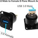 11 x USB3.0 D Type Panel Mount Adapter Male to Female Connector Straight Through Panel Socket for USB Extension Data Transfer 5Gbps Charging Black