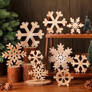 Kajaia 9 Pcs Winter Wooden Snowflake Table Decorations White 3D Snowflake Tabletop Centerpieces Winter Standing Sign Xmas Tiered Tray Decor for Home Fireplace Mantel Party Supplies