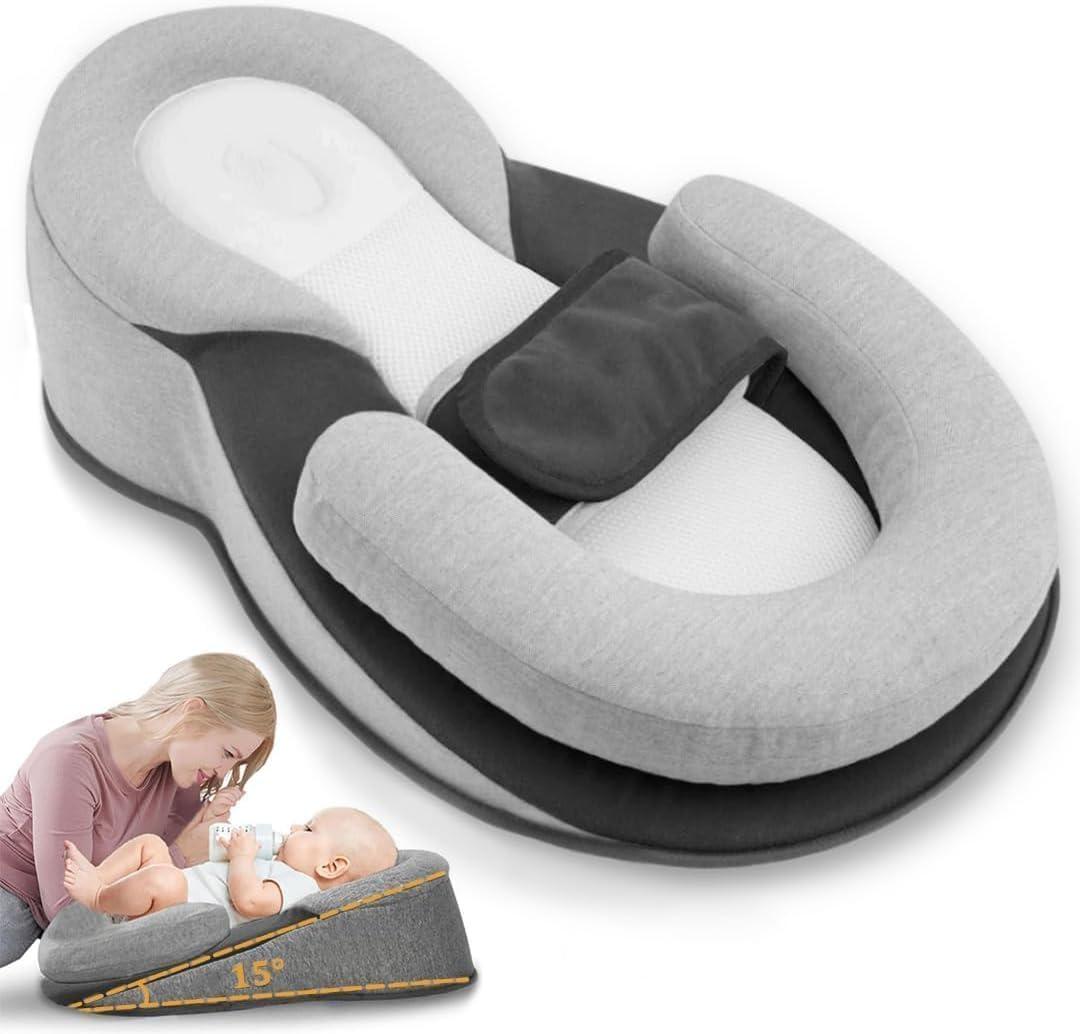 Baby Lounger Pillow for Infant Support Cushion Reflux Pillow, Bottle Feeding, Tummy Time,Wedge Pillow for Newborn,Adjustable Baby Wedge Pillow for Reducing Spit-Up (White Black)