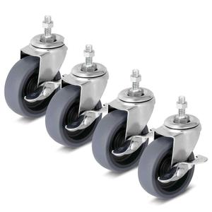 Caster Wheels, 3" Locking Swivel Stem Casters Set of 4, M10-1.5x25mm(Screw Diameter 10 mm, Length 25 mm) Rubber Casters with 360 Degree No Noise Wheels for Furniture