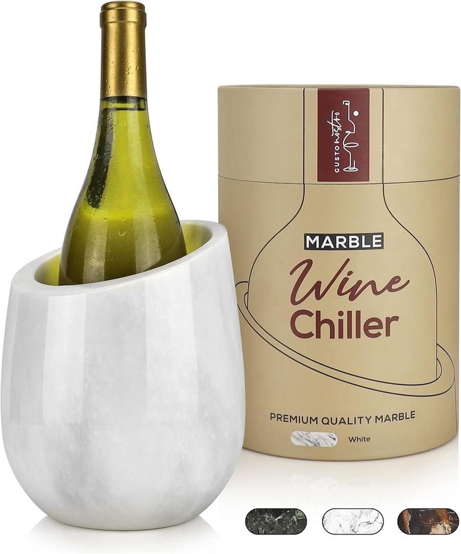 Gusto Nostro Marble Chiller Bucket - 750ml Bottle Cooler and Champagne Chiller for Party, Kitchen, Bar Cart Decor to Chill & Keep Bottles Cold with Unique Liquor Lovers Gift Box (White)