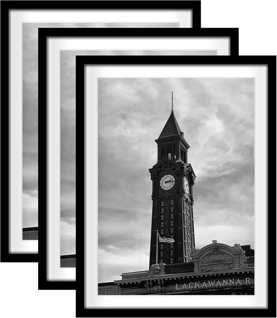 Wiscet 18x24 Picture Frame Set of 3, Display Pictures 16x20 with Mat or 18 x 24 Poster Frame Without Mat, Wall Gallery Photo Frames, Black