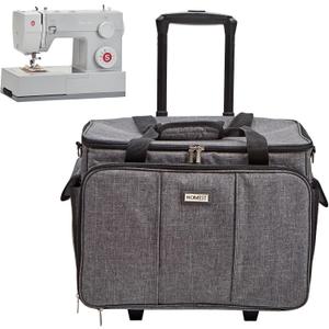 HOMEST Sewing Machine Carrying Case with Multiple Storage Pockets, Universal Tote Bag with Shoulder Strap Compatible with Most Standard Singer, Brother, Janome (Grey, Sewing Machine Bag with Wheels), Sewing Machine Bag Style W