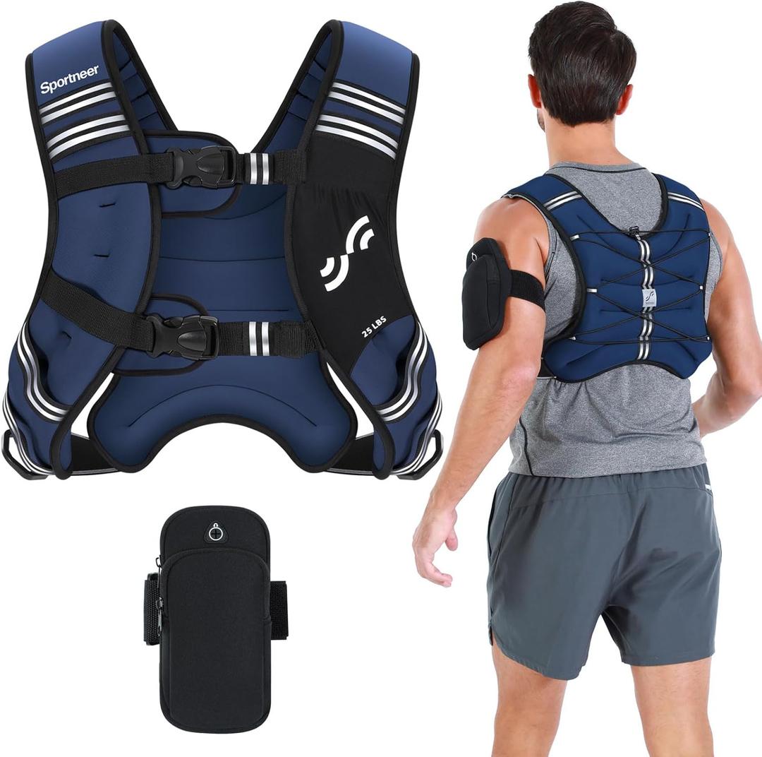 Weighted Vest for Men and Women: Sportneer 20lbs Weight Vest with Reflective Stripe Running Vest with Pocket for Workout Strength Training Fitness Muscle Building Weight Loss Weightlifting Blue