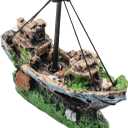 Fish Tank Shipwreck Decoration, Ship Aquarium Sunken Treasure Landscaping, Old Pirates Ship Resin Crafted for Fish Hideout