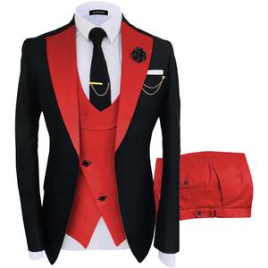 Wangyue Tuxedo for Men 3 Piece Men's Suits Slim Fit Mens Suit Double Breasted Tux Blazer Vest Pants Wedding Suits Man (X-Large, Red)