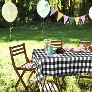 Moukeren Black Gingham Checkered Plastic Tablecloth 2 Roll 54 in x 132 ft (Totally) Black and White Disposable Table Cover Cut to Size Rectangle Round Tablecloth for Party Birth Picnic Out  2Pack