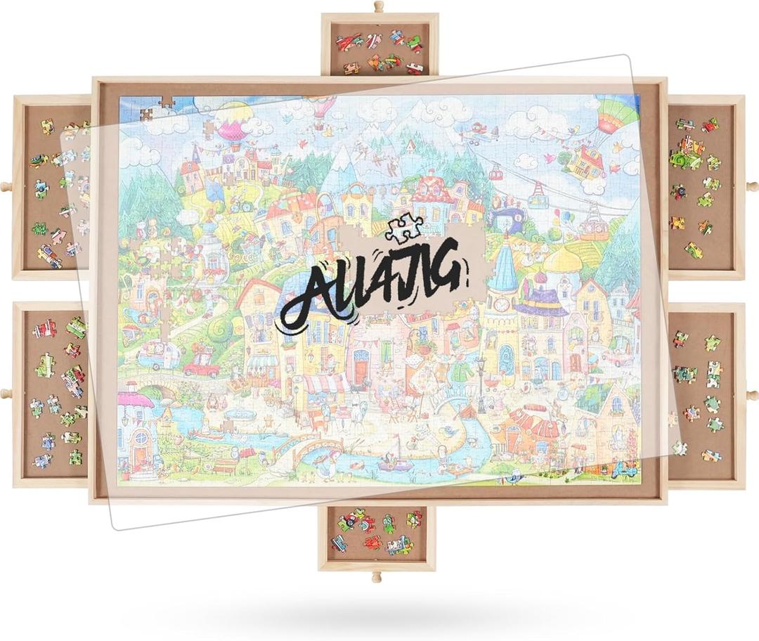 ALL4JIG 1500 Pieces Rotating Puzzle Board with 6 Drawers and Cover,25"x34"Portable Wooden Jigsaw Puzzle Table for Adults,Lazy Susan Spinning Puzzle Boards Birthday Gift for mom (Upgraded Medium-1500piece)
