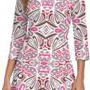 WOWENY 3/4 Sleeve Dress for Women with Pockets V Neck UPF 50+ Casual Sun Dress Breathable Quick Dry Beach Vacation M
