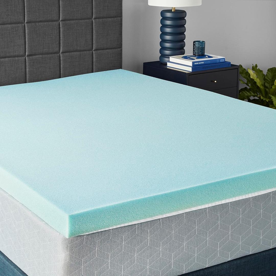 Cooling Gel-Infused Memory Foam Mattress Topper, CertiPUR-US Certified, 3 inches, Queen, Blue