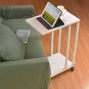 C Side Table for Couch Mobile TV Tray Tables with Metal Top Lockable Wheels 26 Inch Height White Rolling Cart Snack Table for Laptop Tablet, Slides Next to Sofa Bed, for Office Bar Party Meeting (White-with Metal Top)