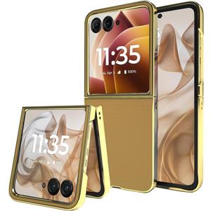 Case for Motorola Razr 2025 Plus/2024 Ultra Case,with screen protector,grain leather back cover,Military grade drop resistance,hard PC,Ultra durable protective case for razr 2025 plus,Silver Red (Gold Gold)