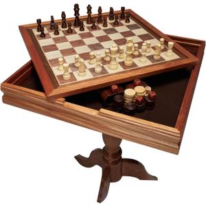 VEVOR 3-in-1 Chess Checkers Backgammon Table Set, 18 Inch Premium Wooden Chess Table, Deluxe Combo Game Table Furniture Set, Chess Set Board Game Gift for Family Board Games (Brown)