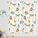MESHELLY Kids Safari Curtains 42W X 63H Inch Rod Pocket Cute Cartoon Animals Baby Boy Nursery Bedroom Decor Woodland Jungle Lion Elephant Curtains for Children Living Room Window Drapes Fabric
